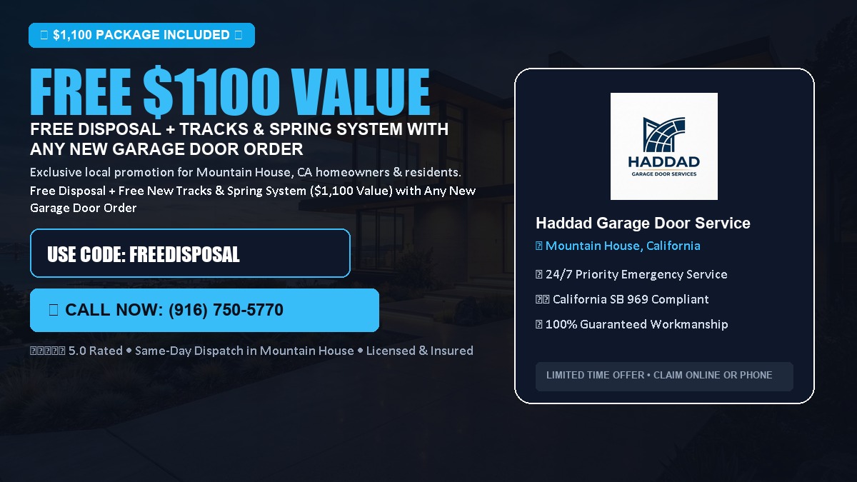 Free Disposal + Free New Tracks & Spring System with Any New Garage Door Order ($1100 Value) in Mountain House, CA